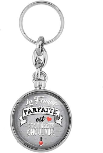 Kal-Porte Clés Métal 2 Faces La Femme Parfaite Est Prothesiste Ongulaire - Gris Vernis À Ongles - Humour Femme Idée Cadeau Logo 33mm 