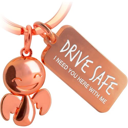 Kal-Porte-Clés Ange Gardien Happy Avec Gravure - Joli Porte-Clés De Voiture Avec Message En Métal Pour Automobilistes - Cadeau Porte-Bonheur Pour Voiture - Permis De Conduire - Drive Safe