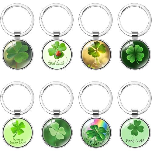 KAL-8 Pièces Porte-Clés Trèfle À Quatre Feuilles, Porte Cle Porte Bonheur, Fortune Keychain, Porte-Clés Charm Étincelant, Pour Cadeau, Voiture, Pendentif Décoratif Pour Hommes, Femmes