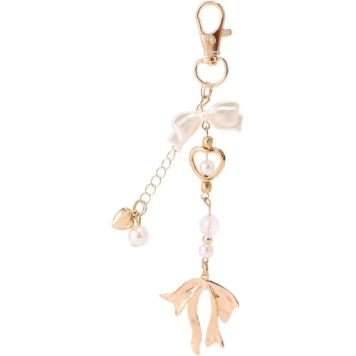 KAL-Porte-Clés Noeud Doré, Accessoires Esthétiques Y2K Mignon Porte-Clés En Noeud Avec Coeur Perles Et Charms Coquettes Pour Clés & Sacs Main Féminins