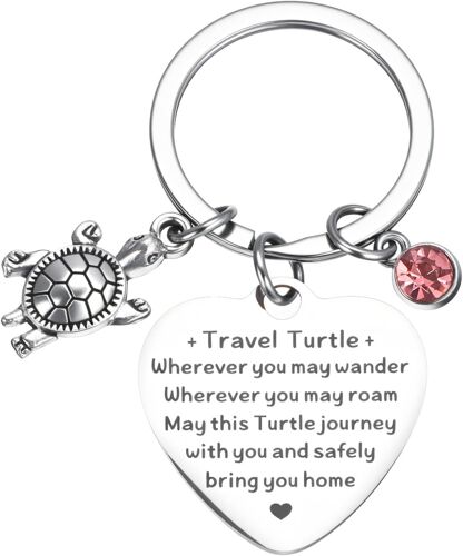 KAL-Porte-Clés Tortue Avec Coeur Et Gravure, En Acier Inoxydable, Pendentif Tortue De Voyage, Poésie, Pour Sacs À Main, Accessoires, Sac À Dos, Cadeaux