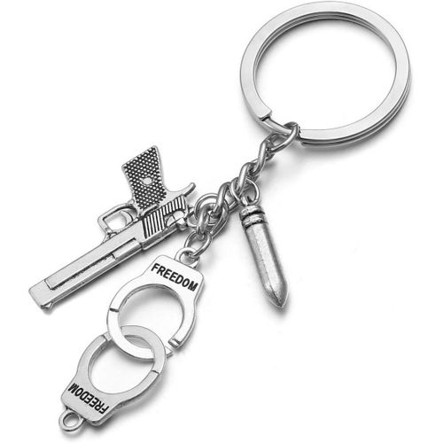 Tianyi-Porte-Clés En Alliage Avec Menottes Et Cartouches, Cadeau De Police, Argenté, Taille Unique