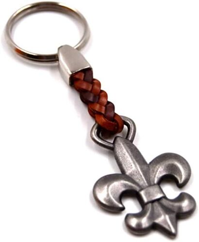 Kal-Porte-Clés Anneau Porte-Clés Lys Au Bout D'une Lanière De Cuir 7 Cm Plus Anneau 2,5cm