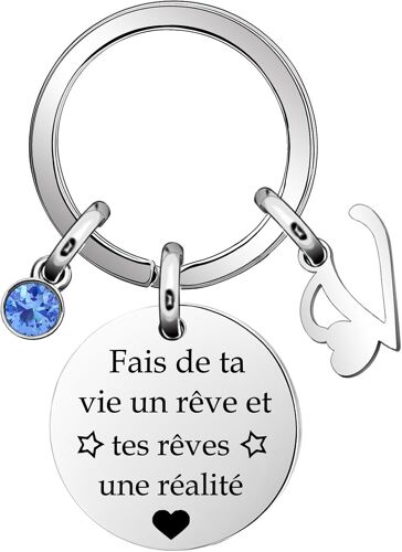 Kal-26 Lettres Le Rêve Nom Cadeau Porte-Clés Cadeau D'inspiration Dame Bijoux Bleu Cristal Pendentif Porte-Clés En Acier Inoxydable Anniversaire Diplômé