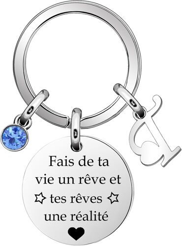 Kal-26 Lettres Le Rêve Nom Cadeau Porte-Clés Cadeau D'inspiration Dame Bijoux Bleu Cristal Pendentif Porte-Clés En Acier Inoxydable Anniversaire Diplômé