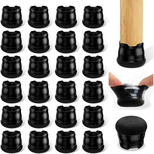 Protection Pied De Chaise 24 Pièces,Patins Pour Chaises En Silicone Avec Feutre Épaissi,Pour Sols En Bois Dur Et Carrelage,Reduire Le Bruit Éviter Les Rayures-Rond Noir¿24-28mm¿