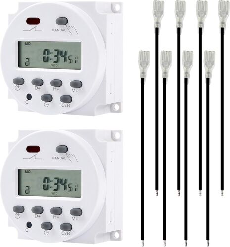 Interrupteur Horaire, 2 Pièces Horloge Programmable, Minuterie Modulaire, avec Minuteur Programmable et Écran Numérique LCD, Minuterie Programmable Prise Electrique, 8 Borniers, CN 101A, 12V DC 16A
