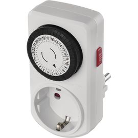 Minuterie mécanique Schuko avec Interrupteur, Prise intérieure programmable avec 48 Cycles de 30 Minutes chacune, Protection Tactile Accrue, Blanc