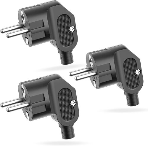 3 Pièces Fiches Schuko Prise Electrique Male 250V 16A, Prise Male Exterieur, Fiche Coudée Fiches Electrique de Mise à la Terre, Appareils Electroménagers aux Luminaires Prises (Nero)