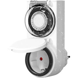 Minuterie d'extérieur 24 heures - Prise mécanique d'extérieur - Étanche IP44 - Minuterie mécanique avec sécurité enfant et couvercle de protection - Minuterie journalière extérieure - 16 A/3 680 W