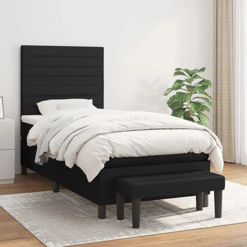 3136647 Vidaxl Lit À Sommier Tapissier Avec Matelas Noir 90x200 Cm Tissu