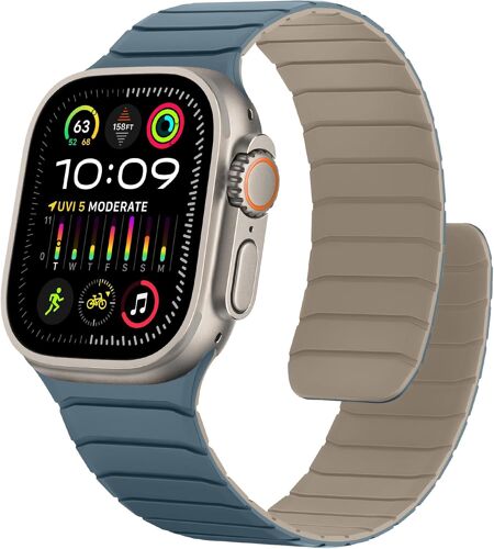 Soft Silicone Magnetic Strap Compatible With Apple Watch 49mm 46mm 45mm 44mm 42mm, Sport Band Design For Ultra Se Series 10 9 8 7 6 5 4 3, Blue Dune-Cloud