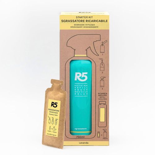 Kit dégraissant - 1 flacon rechargeable + 1 recharge (équivalent à un flacon de 750 ml) 100% FABRIQUÉ EN ITALIE - tensioactifs d'origine végétale - parfum lavande