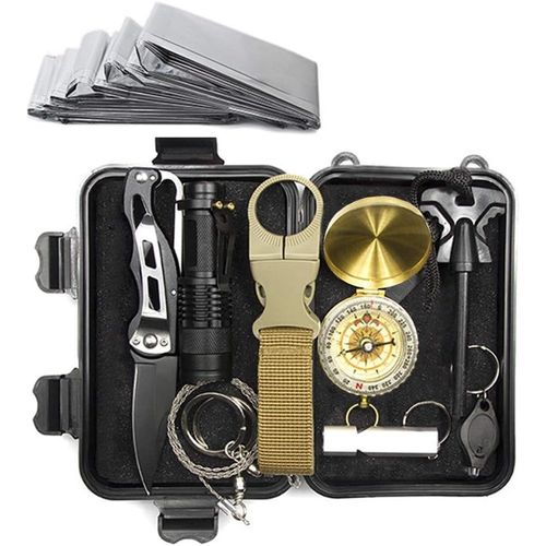 Ytfhg-Kit De Survie D'urgence 10 En 1, Multifunctional Survival Kit De Survie Et De Secours En Plein Air Multi-Outils Extérieur Fournitures De Premiers Soins Pour Le Camping Randonnée Chasse Pêche