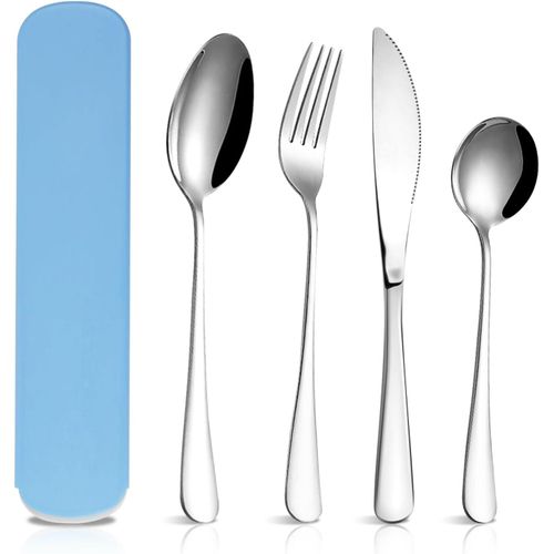 Cfrx-Couverts Camping, Ensemble De 4 Pièces Set Couverts Voyage, Couverts Inox- Réutilisable Et Passe Au Lave-Vaisselle,Couverts De Table Convient Pour Les Voyages, Pique-Niques, Bureau, École