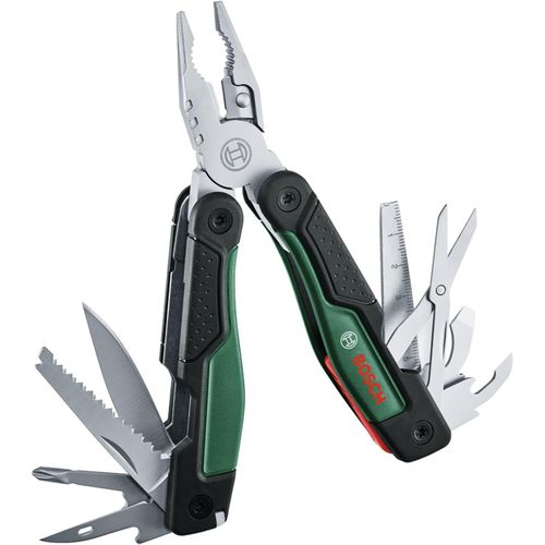 ASFASFq-Bosch Outil multifonctions 16-en-1 (bricolage, extérieur et camping ; acier inox ; fonction verrouillage ; Softgrip ; 16 fonctions : pince, cutter, tournevis, couteau, scie, etc.)