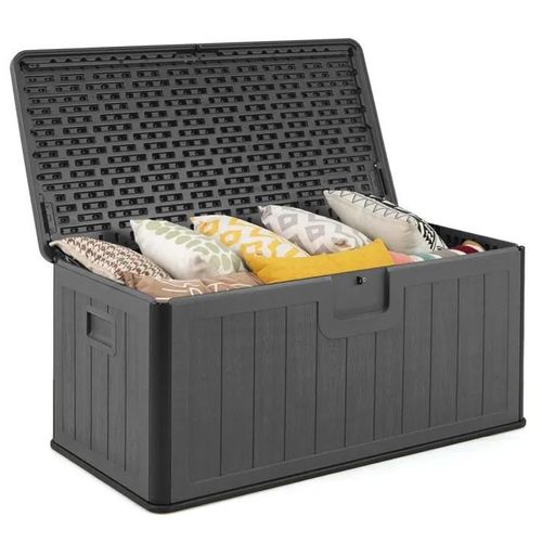 Costway Coffre De Rangement 378l En Résine Hdpe- Extérieure, Boîte De Rangement Imperméable, Couvercle Verrouillable Gris