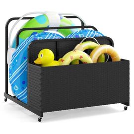 Costway Coffre De Rangement 114l Extérieur Sur Roulettes Avec Porte-Serviettes À 2 Niveaux Noir