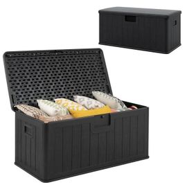 Costway Coffre De Rangement 378l En Résine Hdpe- Extérieure, Boîte De Rangement Imperméable, Couvercle Verrouillable Noir