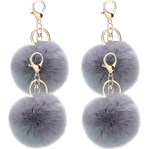 KAL-Lot De 4 Porte-Clés Pompon En Fausse Fourrure Pendantif Pour Sac À Main Voiture Bagage Porte-Clé Saint-Valentin Anniversaire
