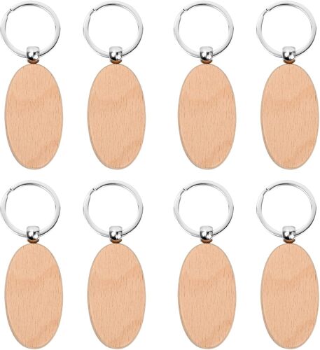 KAL-Porte-Clés En Bois, 8 Pcs Diy Porte-Clés En Bois Naturel Bricolage, Porte Étiquettes Personnalisé, Naturel Porte Clé Personnalisé Porte Clef Objet Bois, Pour Clés Femmes Hommes Cadeau, Ovale