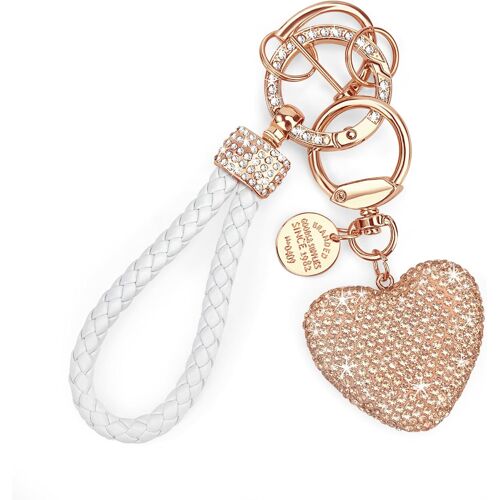 KAL-Porte-Clés Coeur Porte-Clés Scintillant Avec Strass Porte-Clés En Cuir Pour Femme Clés De Voiture Clés De Porte Champagne