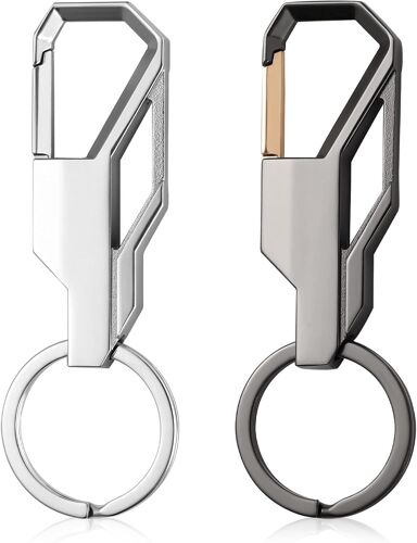 KAL-2 Pièces Mousqueton Porte Clé, Amovible Mousqueton Fixation Porte-Clés Attache Porte Clé Crochets Porte Clés Alliage De Zinc Avec Porte-Clés Cadeau De Noël Pour Homme Femme (Argent Et Gris)