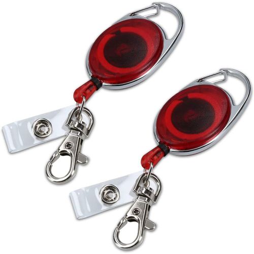 KAL-Lot 2X Porte-Clés Yoyo - Porte-Badge Enrouleur Rétractable - Clip Ceinture Mousqueton - Pour Ouvrier Infirmier Et Visiteur Salon - Rouge