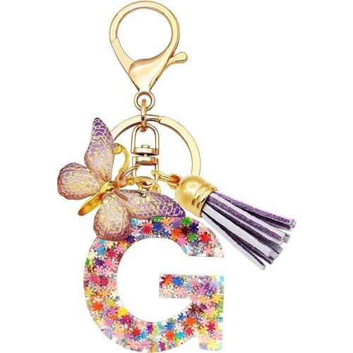 Kal-Porte-Clés Initiales Pour Filles Et Femmes, Rose, Violet, Flocon De Neige, Paillettes, Gouttes De Cristal, Jolis Papillons, Décoration De Cartable, Clés De Voiture, De Sac, Lettres