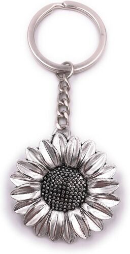 Kal-Porte-Clés Fleur De Tournesol Pendentif En Métal Argenté