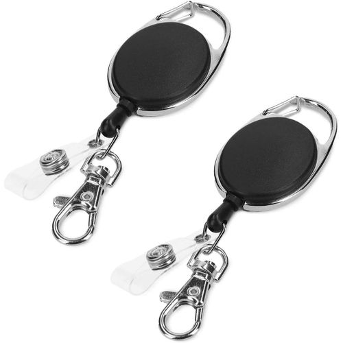 KAL-Lot 2X Porte-Clés Yoyo - Porte-Badge Enrouleur Rétractable - Clip Ceinture Mousqueton - Pour Ouvrier Infirmier Et Visiteur Salon - Noir