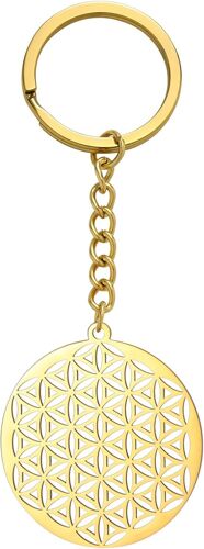 Kal-Fleur De Vie Graine De Vie Mandala Géométrie Sacrée Cercle Rond Protection Déclaration Charm Bijoux Porte-Clés Pour Unisexe