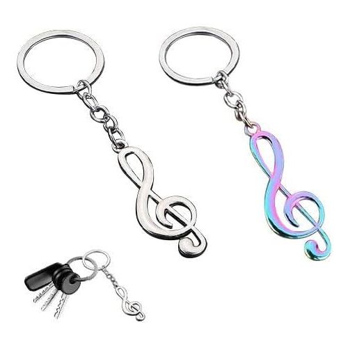 KAL-Lot De 2 Porte-Clés En Métal - Motif Signe Musical - Couleurs Irisées - Pour Fête Sur Le Thème De La Musique - Idée Cadeau