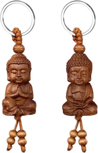 KAL-2 Pièces Porte-Clés Bouddha, Porte-Clés Pendentif En Bois, Unisexe, Porte-Clés De Sac, Accessoires Clés, Cadeau De Méditation Bouddhiste