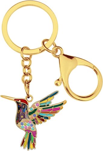 Kal-Porte-Clés Colibri Volant En Alliage De Zinc Émaillé Strass Oiseaux Bijoux Cadeaux Pour Femmes Filles Porte-Monnaie Clef