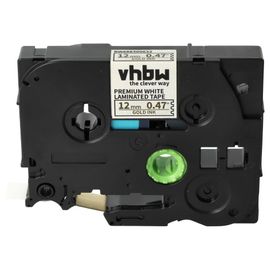 vhbw Ruban compatible avec Brother PT PT-9500, PT-9400, PT-9500pc, PT-9600 imprimante d'étiquettes 5m x 12mm Or sur Blanc premium, laminée