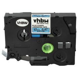 vhbw Ruban compatible avec Brother PT 350P, 3600, 350, 310B, 320, 330 imprimante d'étiquettes 8m x 12mm Noir sur Bleu paillettes, laminée