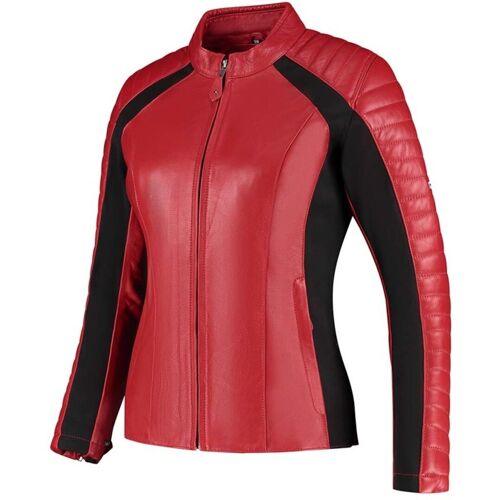 Rusty Stitches Donna Blouson En Cuir De Moto Pour Femmes, Noir-Rouge, Taille 38