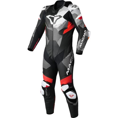 Macna Ignite Combinaison En Cuir De Moto Une Pièce Perforée, Noir-Blanc-Rouge, Taille 48 Pour Hommes