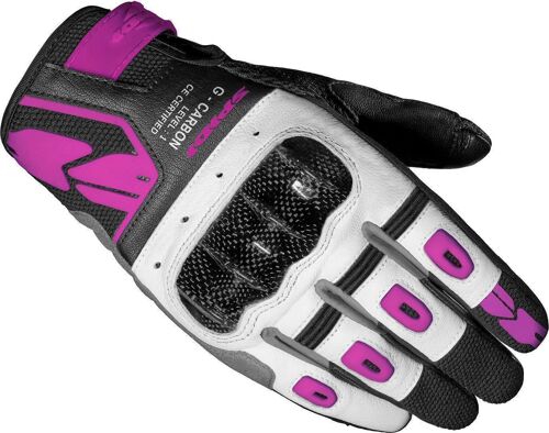 Spidi G-Carbon Gants De Moto De Dames, Noir-Blanc-Rose, Taille L Pour Femmes
