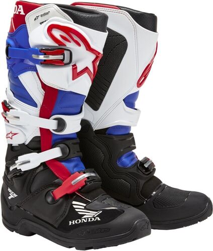 Alpinestars Honda Tech 7 Enduro Drystar Bottes De Motocross Imperméables, Noir-Blanc-Rouge-Bleu, Taille 42 Pour Hommes
