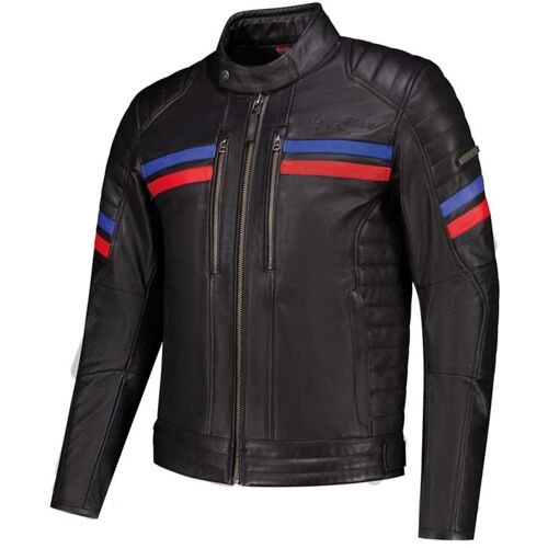 Rusty Stitches Steve Blouson En Cuir De Moto, Noir-Rouge-Bleu, Taille M Pour Hommes