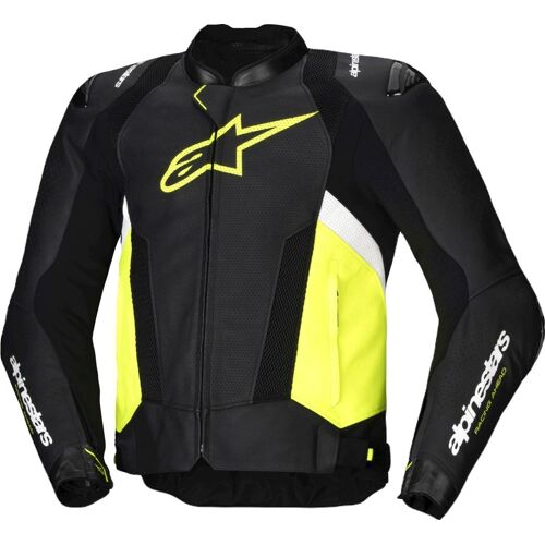Alpinestars Missile V3 Airflow Blouson En Cuir De Moto Perforé, Noir-Blanc-Jaune, Taille 48 Pour Hommes