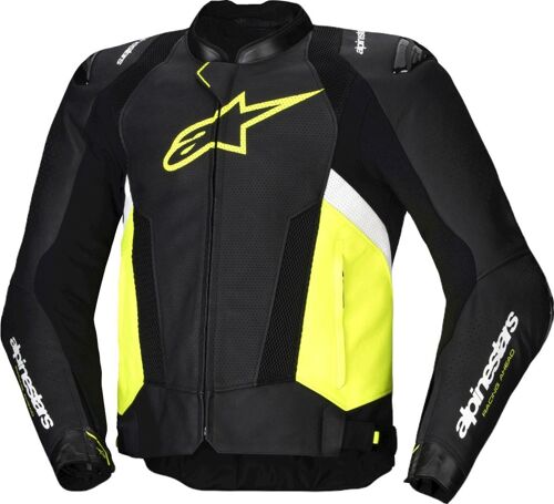 Alpinestars Missile V3 Airflow Blouson En Cuir De Moto Perforé, Noir-Blanc-Jaune, Taille 56 Pour Hommes