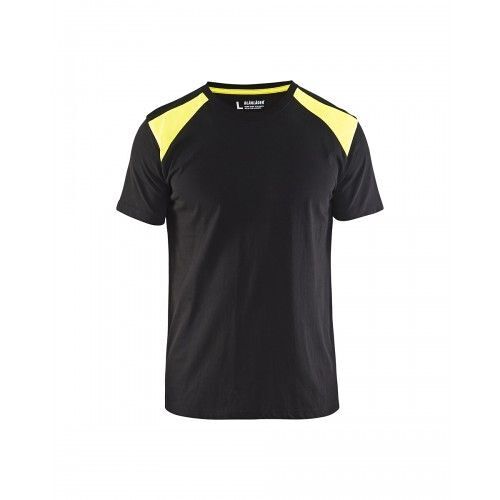 T-Shirt De Travail Bicolore 100% Coton 3379 - Noir Et Jaune Fluo - Xxl Blaklader