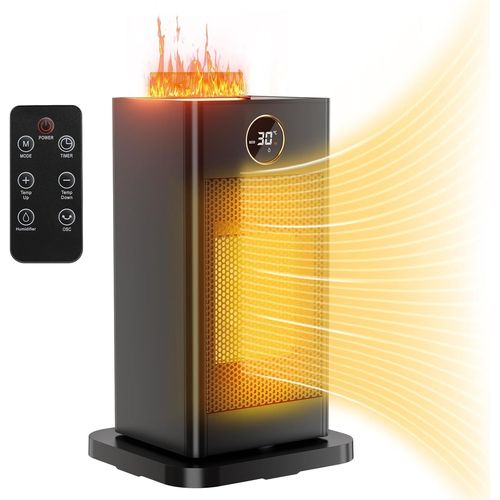 Radiateur Soufflant Céramique Avec Humidificateur D'Air, 1500W Chauffage Soufflant Electrique, Oscillant 90°, Eco, Minuterie 1-12H, Thermostat Réglable, Silencieux, Lumière, Chambre, Bureau[Z618]