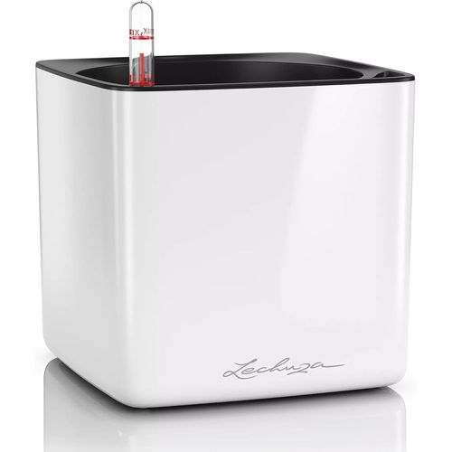 Lbgwp60-Pot De Fleurs D'interieur ¿ Cube Glossy ¿ Réserve D'eau Intégrée ¿ Coloris Blanc ¿ 17 X 17 X 16 Cm