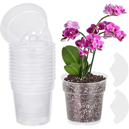 Teppe-30 Pièces Pots D'orchidées Clairs, 11.5cm Pot De Fleurs En Plastique Pots De Pépinière Durs Pots De Semis Avec Trous De Drainage Pour Balcon Jardin - Avec 30 Étiquettes De Plantes