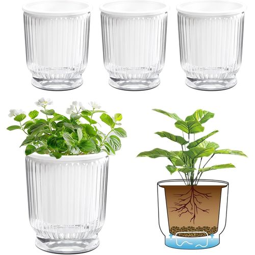 Lot de 4 pots de fleurs à arrosage automatique de 12,2 cm,pots de fleurs à auto-arrosage avec réservoir,petits pots à auto-arrosage pour plantes d'intérieur (violettes africaines,transparent)