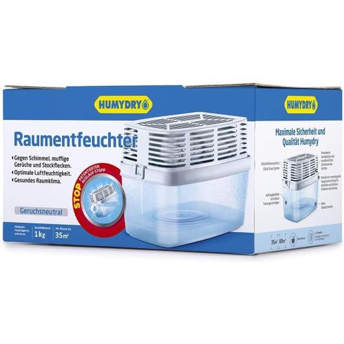 KALANKA-Déshumidificateur Premium 1 Kg - Espaces jusqu'à 35 m2 - Absorbe l'humidité des placards, salles de bains et chambres - Humydry